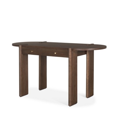 HomeRoots 59" Dark Brown Solid Wood Oval Writing Desk