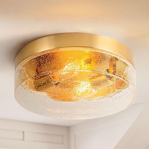 Rennnsan Solvar 11"W 2-Light Drum Seeded Glass Modern Dimmable Flush Mount - 1 of 4