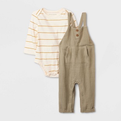Image of Grayson Collective Baby Gauze Long Sleeve Jumpsuit Set - Sage Green 6-9M