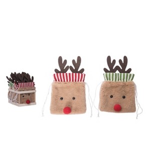 Transpac Polyester 10.25 in. Multicolor Christmas Reindeer Treat Sack in Crate Set of 12 - 1 of 4