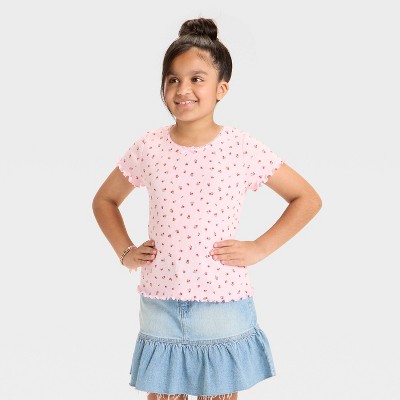 Girls' Short Sleeve Fitted Floral Pointelle T-Shirt - Cat & Jack™