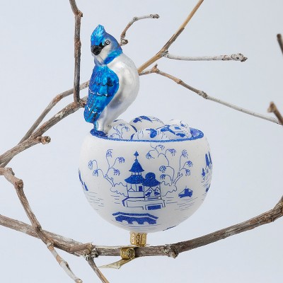 Kurt S. Adler David Strand Designs Glass Blue Jay in Birds Nest Clip On Christmas Ornament 6"