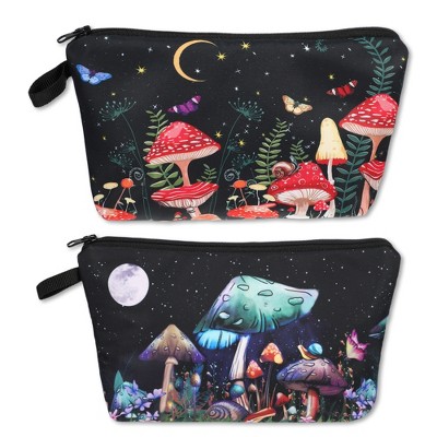 Unique Bargains Women's Zipper Makeup Bags Mushroom Black 2 Pcs