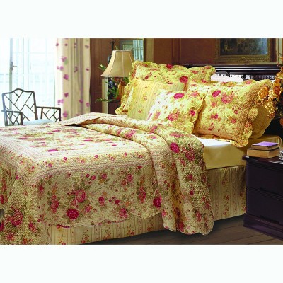 Greenland Home Fashion Antique Rose Quilt & Sham Bonus Set 4-Piece, Multicolor - Twin