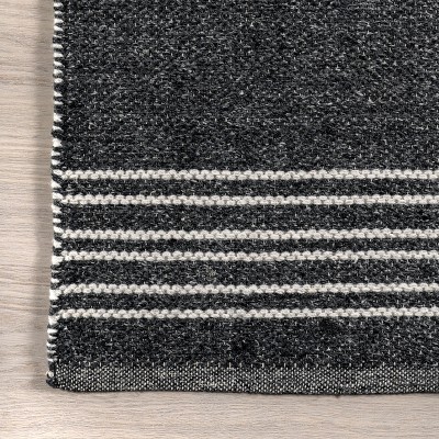 Handmade Dark Grey Wool Reversible Striped Runner Rug, 2' 6" x 8'