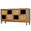 ORRD Retro 4-Door Accent Cabinet, Rattan & Glass Doors, Large Storage, Vintage Brown for Entryway, Dining & Living Room - 4 of 4