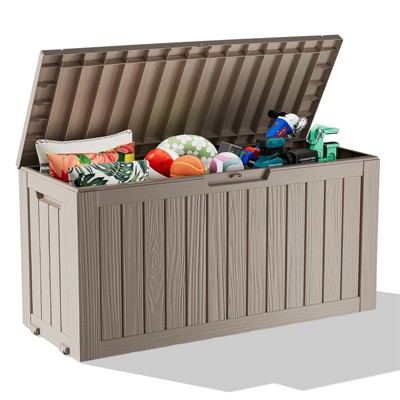 VisioGear Deck Boxes, 75 Gal Outdoor Storage Deck Box, Small Patio Storage Bin for Garden Tools, Brown, 46.06"*21.06"*21.65"