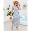 WhizMax Women's 2024 Summer Dress Short Sleeve Casual Floral Dress Boho Long Wrap Dress V Neck Tunic Midi Dress with Slit - image 2 of 4