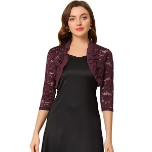 Allegra K Women's Elegant Ruffle Collar Sheer Floral Lace Crop Shrug - 1 of 4