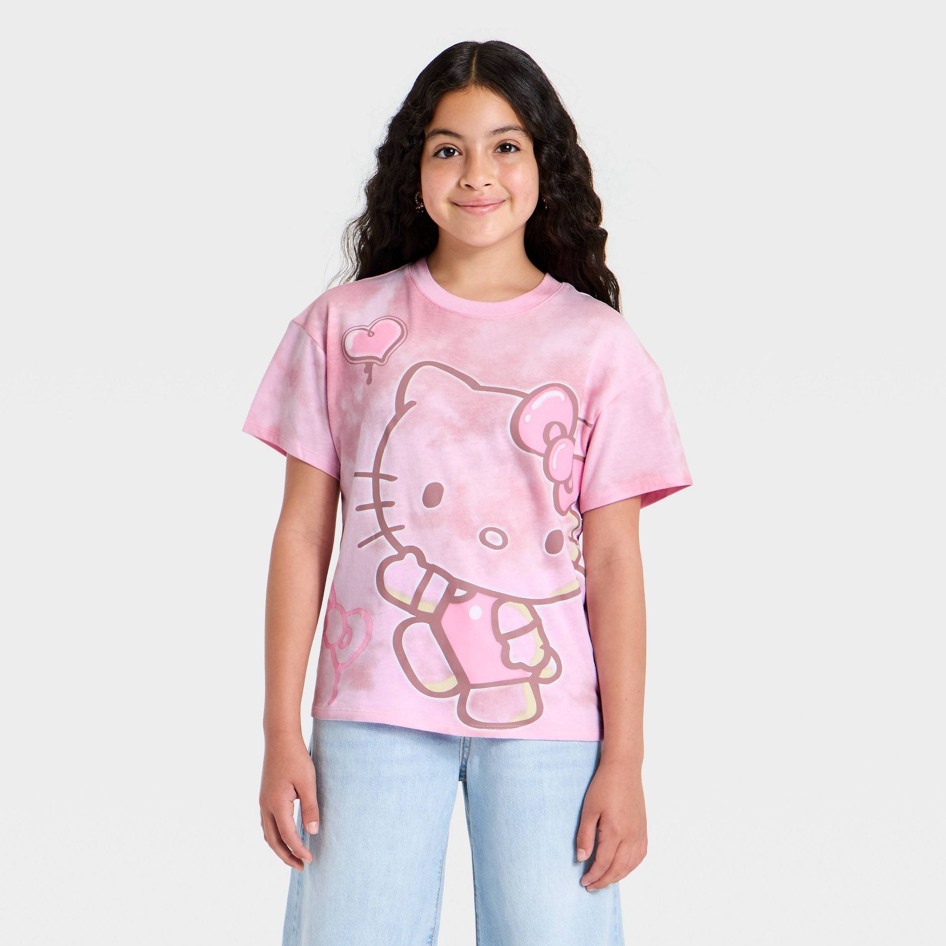Girls' Hello Kitty Short Sleeve Washed Graphic T-Shirt - Pink
