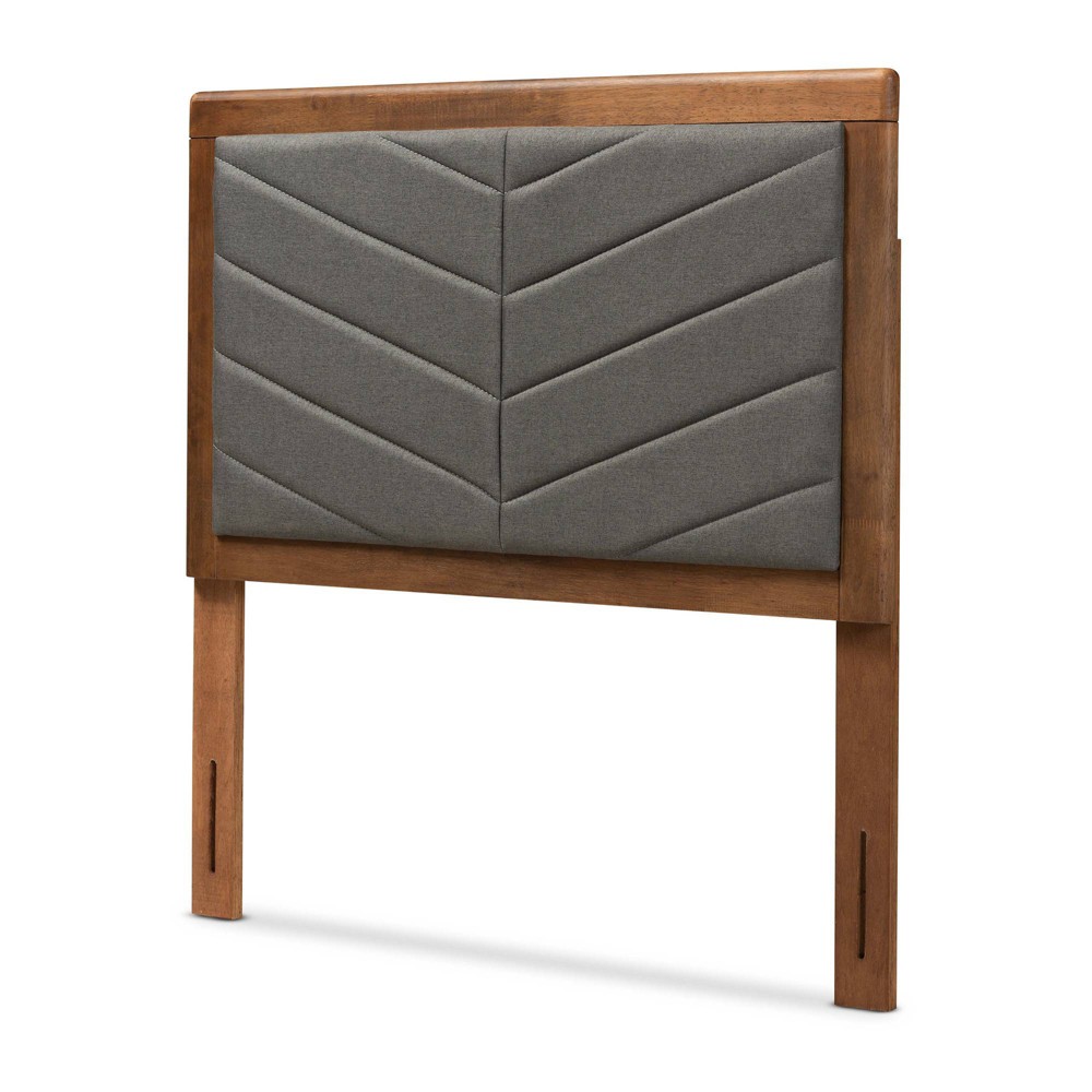 Photos - Bed Frame Twin Iden Fabric Upholstered Wood Headboard Dark Gray/Walnut Brown - Baxto