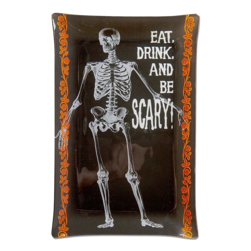 tagltd Eat, Drink, and Be Scary! Skeleton Halloween Themed Glass Serving Platter, 7.5L x 11.7W", 1 of 3
