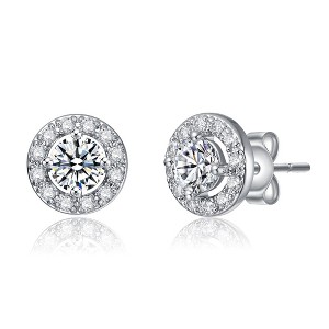 Luxurious and Elegant Platinum Plated Halo Stud Earrings with Sparkling Cubic Zirconia for a Timeless and Radiant Look - 1 of 4