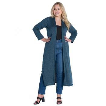 Womens Plus Size Long Duster Open Front Knit Cardigan