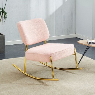 CAVINAS Bean Bag sofa Lazy Sofa, Suede Material Cushioned Rocking Chair, Cushioned Seat, White Rocking Chair with Backrest and Golden Metal Legs