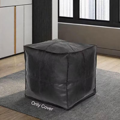 Nicbex 17" Ottoman Square Unstuffed Handmade Leather Ottoman Pouf Footsrool for Reading Room, Bedroom
