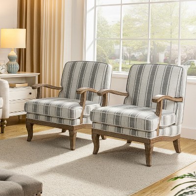 Rinaldo Farmhouse Style Armchair with Romantic Stripes Armchair for Living Room, Lounge, Bedroom Set of 2  | ARTFUL LIVING DESIGN
