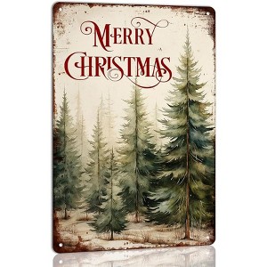 Lomsoe Merry Christmas Metal Tin Signs - Christmas Trees Sign for Farmhouse, Kitchen, Home & Party Wall Decor - 8x12 Inch - 1 of 4