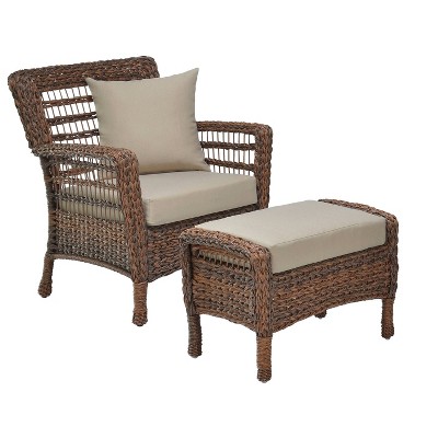 2pc Modern Concept Faux Sea Grass Resin Rattan Set with Armchair & Ottoman - W Unlimited