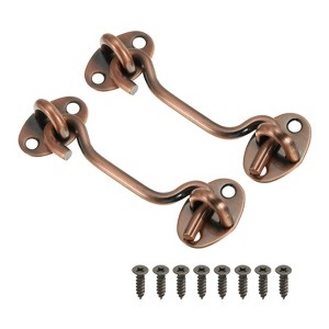 Unique Bargains Carbon Steel Carbon Steel Hook Eye Latch 2 Pcs with 8 Screws - 1 of 4