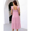 Womens Square Neck Smocked Maternity Dress Flutter Sleeve Summer Maxi Sundress - 4 of 4