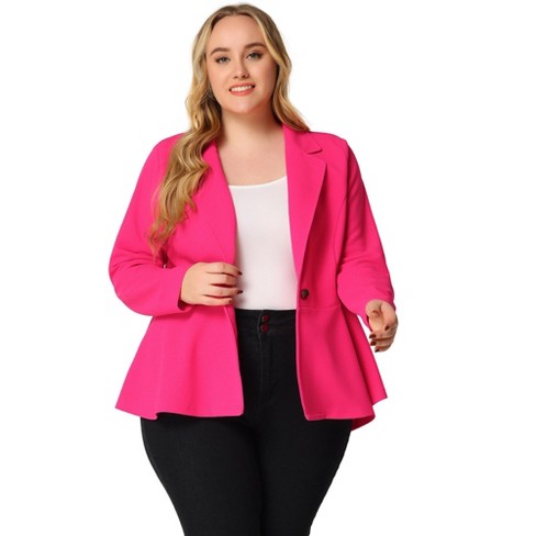 Unique Bargains Women's Plus Size Ruffle V Neck Business Button Ruched  Blazer 