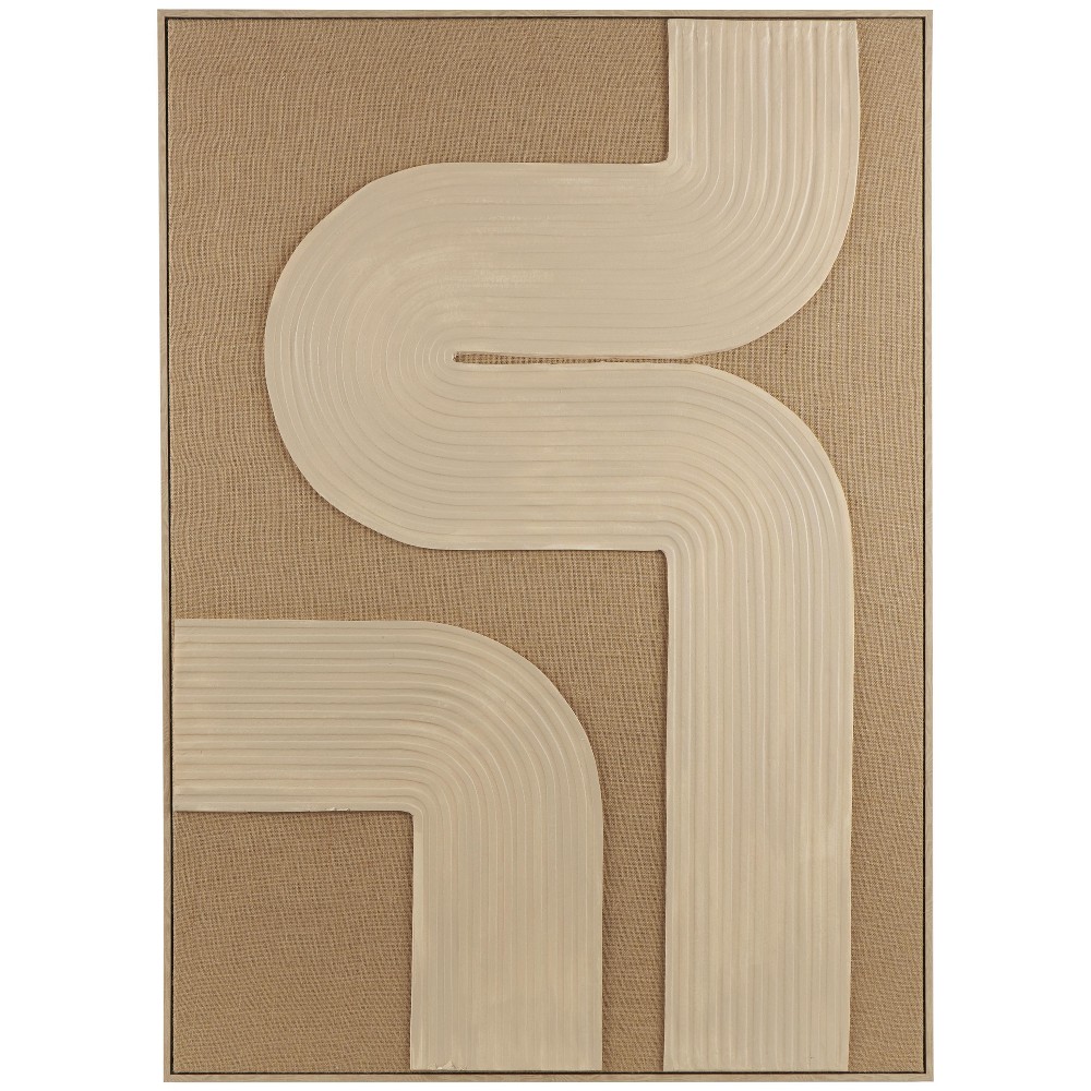 Photos - Other Decoration Novogratz Canvas Abstract Textured Living Room Framed Wall Art with Tan Ribbed Curve Shapes Brown