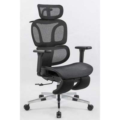 NicBex Adjustable Ergonomic Office Chair with Retractable Footrest,Dynamic Lumbar Support,2D Headrest,2D Armrest for Work Study,Black