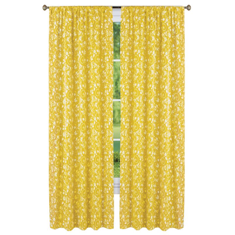 Collections Etc Floral Scrolling Vine Pattern Rod Pocket Top Window Drapes, 1 of 5