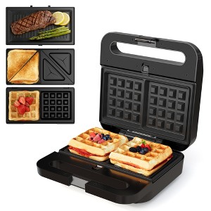 Heynemo 3 in 1 Sandwich Maker, Electric Waffle Maker with Removable Non-stick Plates, 1000W Panini Press Grill with Glass Top Cool Touch Handle - 1 of 4