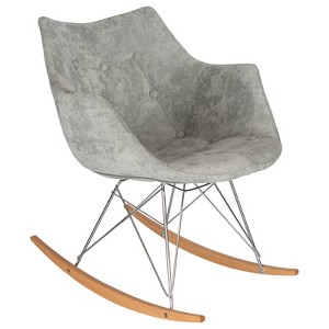LeisureMod Willow Nursery Rocking Chair in Velvet Upholstery - Eiffel Ash Wood Base, Plus Comfort, Perfect for Nurseries - 1 of 4