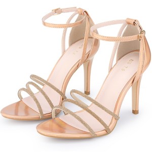 BLISSFUL STEP Women's Rhinestone Ankle Strap Open Toe Heeled Sandals - 1 of 3
