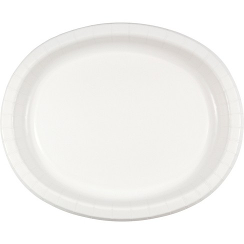 100 Pcs Disposable Oval Paper Plates 10 Inch White Compostable