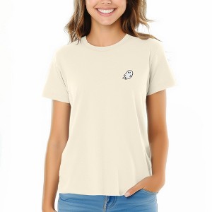 Dalix Ghost Embroidered Cotton Relaxed Fit Short Sleeve Crewneck Tee Shirt Women - 1 of 4