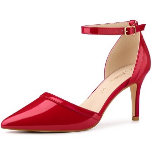 Allegra K Women's Pointed Toe Ankle Strap Stiletto Dress Heels Pumps - 1 of 4
