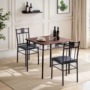 VECELO Dining Room Wooden Kitchen Table and Pu Cushion Chair Sets for Small Space, Retro Brown - 1 of 4