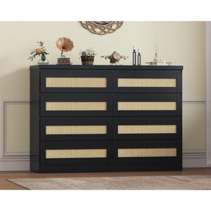 Dresser for Bedroom, Rattan 8 Drawer Dresser for Closet, Double Wood Dressers & Chest of Drawers - 1 of 4
