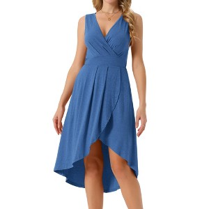 INSPIRE CHIC Women's Sleeveless High Low Wrap V Neck Midi Knit Pleated Flowy Dress with Pockets - 1 of 4