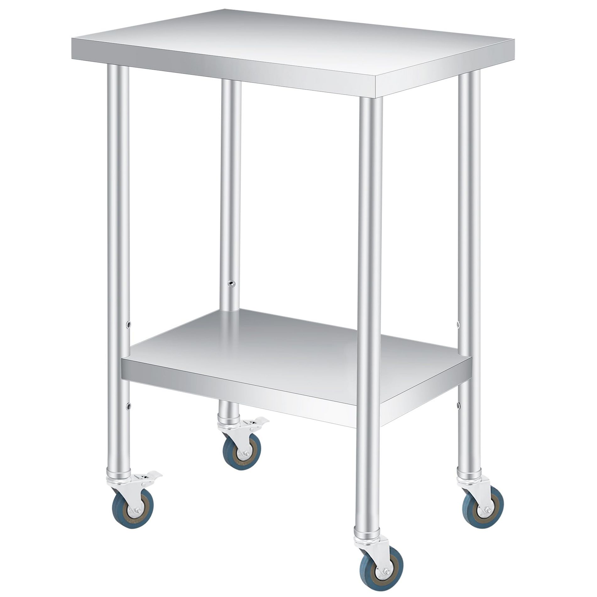 Stainless Steel Table with Wheels - Metal Work Table with Adjustable Undershelf, 2 Tiers Utility Tables Food Prep Worktable Rolling Cart,18x24in