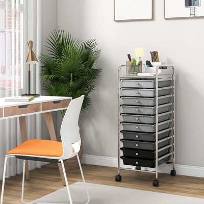 Black 10-Drawer Rolling Storage Cart with Chrome Frame