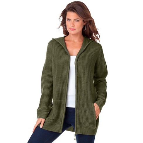 Roaman's Women's Plus Size Classic-Length Thermal Hoodie, L - Dark Olive  Green