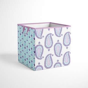 Bacati - Isabella Paisley Aqua/Lilac/Purple Fabric Storage Box/Tote Small