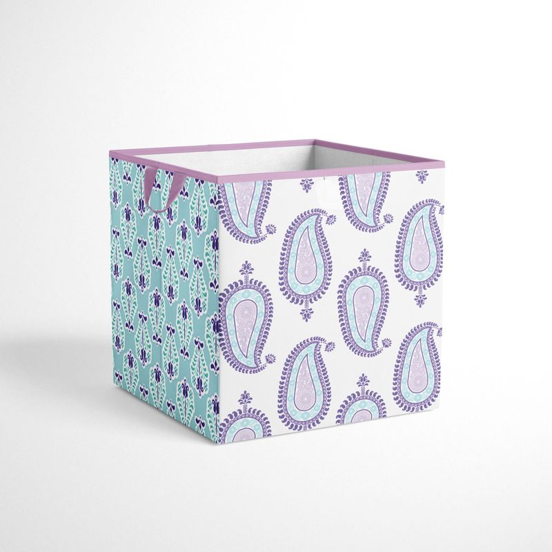 Bacati - Isabella Paisley Aqua/Lilac/Purple Fabric Storage Box/Tote Small, 1 of 6