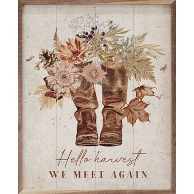 Kendrick Home Hello Harvest We Meet Again Boots Wall Art Whitewash