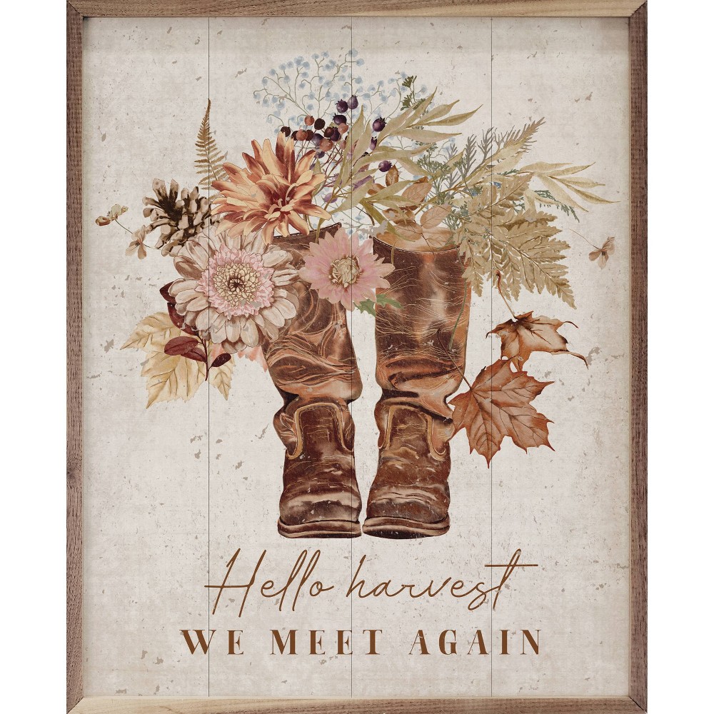 Photos - Other Decoration Kendrick Home 8"x10" Hello Harvest We Meet Again Boots Wall Art Whitewash