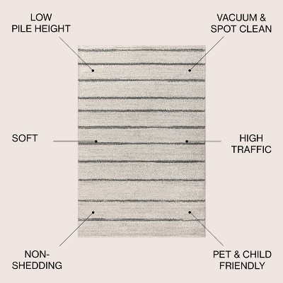 Gray and Cream Striped 8' x 10' Synthetic Area Rug