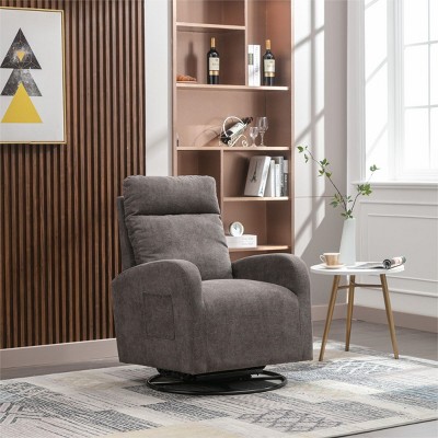 Image of Gray Rocking And Swivel Recliner,Upholstered Recliner Sofa Chair With Metal Legs And One Left Bag, Tall Back Lounge Chair Nursery Chair-Cuddlewood