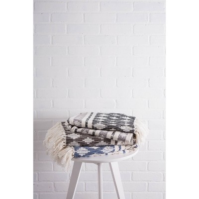 Full Blue Cotton Sherpa Reversible Throw Blanket