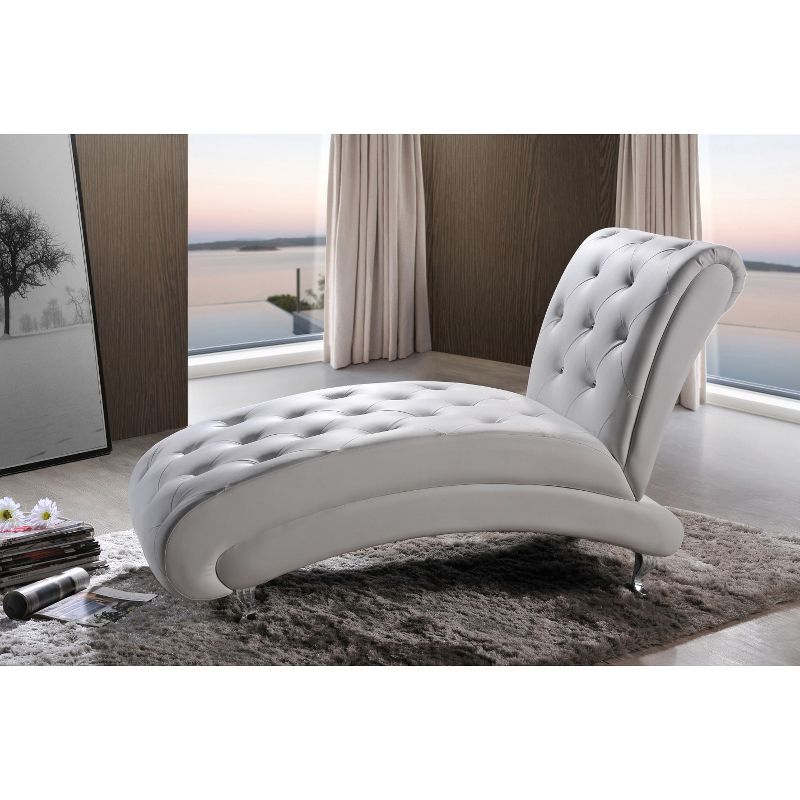 Pease Contemporary Faux Leather Upholstered Crystal Button Tufted Chaise Lounge White - Baxton Studio, 5 of 9