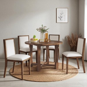 5-Piece Extendable Round Dining Table Set for 4-6, Kitchen Table Set with Upholstered Chairs, Birch Veneer Top for Dining Room or Kitchen - 1 of 4